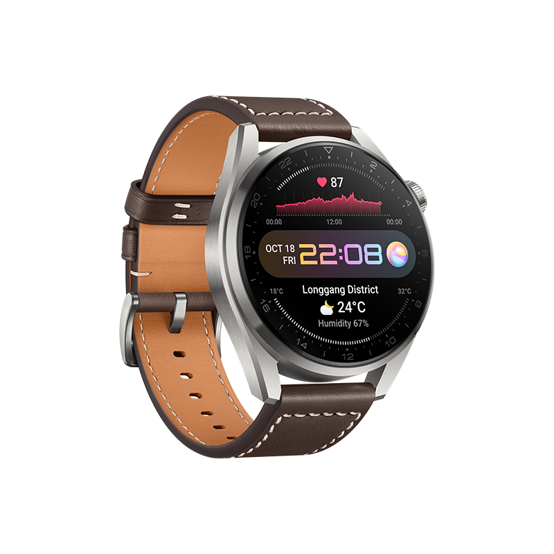 Huawei Watch 3 Pro 48mm (Titanium Grey Brown Leather Strap 16GB + 2GB)