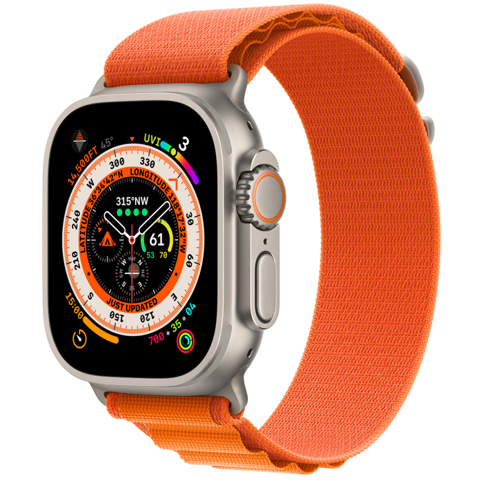 Apple Watch Ultra 49mm Titanium Case with Orange Alpine Loop